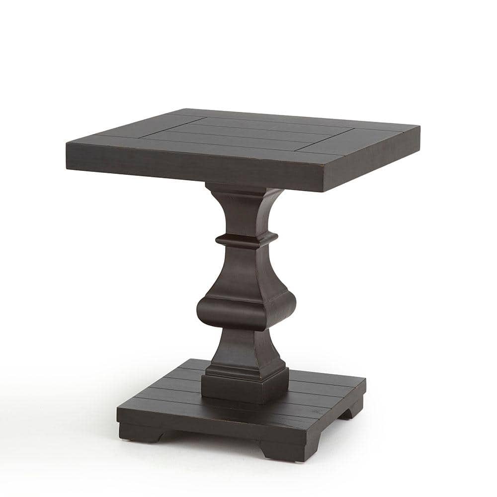 Dory Black Solid Wood Square End Table with Pedestal Base