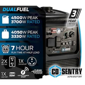 4,500-Watt/3,700-Watt Dual Fuel with Recoil, Remote and Push Button Start Portable Inverter Generator with CO Alert