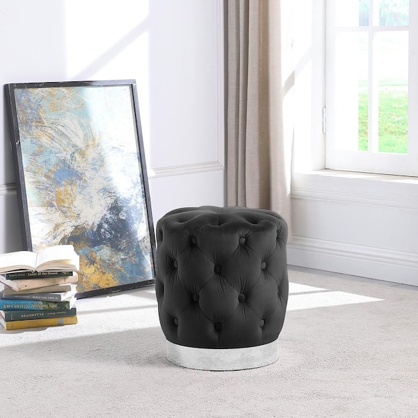  viewcare Black Ottoman Foot Stool, Small Ottoman Foot Rest,  Velvet Soft Footrest Ottoman with Wood Legs, Sofa Footrest Extra Seating  for Living Room Entryway Office : Home & Kitchen