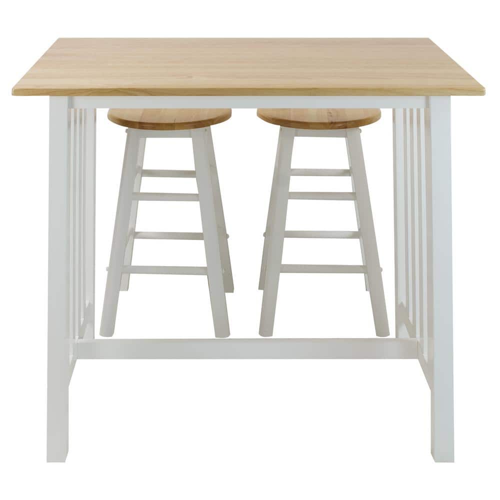 White and Natural Wood 3-Piece Pub Breakfast Set