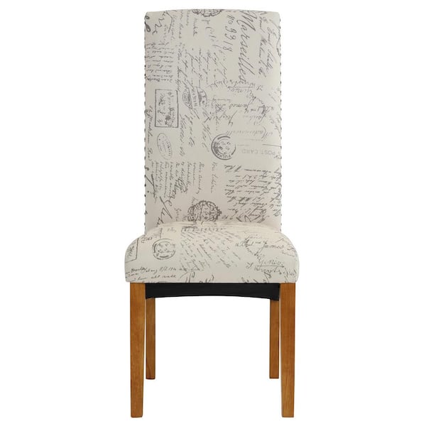 URTR Modern Beige Linen Uphostered Dining Chairs with Wood Legs Padded Seat Nails for Dining Room Living Room (Set of 2)