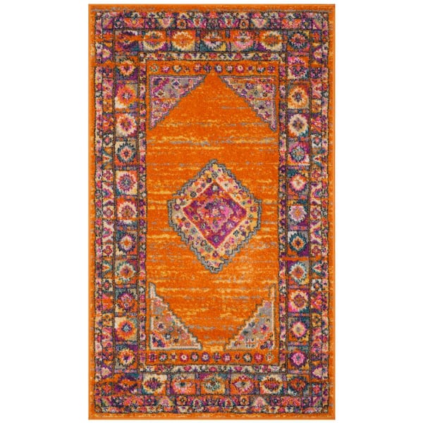 SAFAVIEH Madison Orange/Fuchsia Doormat 2 ft. x 4 ft. Border Floral Geometric Medallion Area Rug