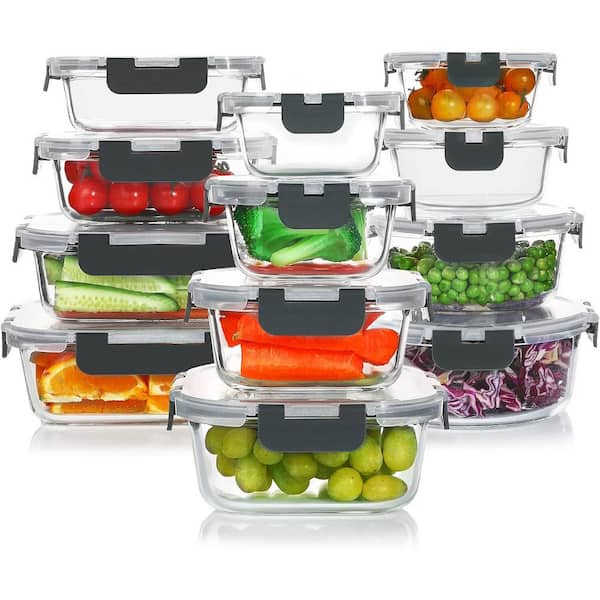 12 Pack Stackable Airtight Glass Meal Prep Storage Containers Set with Lids for Freezer Microwave Oven Safe Gray