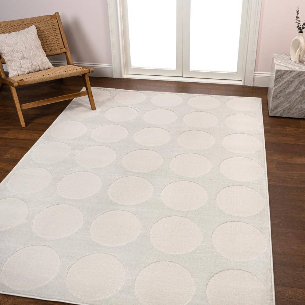 High Low Rug JONATHAN Y Adrian Modern Geometric Circle Dot High-Low White/Cream 8 ft ...