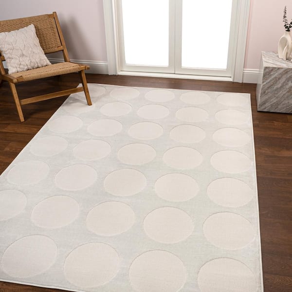 JONATHAN Y Adrian Modern Geometric Circle Dot High-Low White/Cream 8 ft. x 10 ft. Area Rug