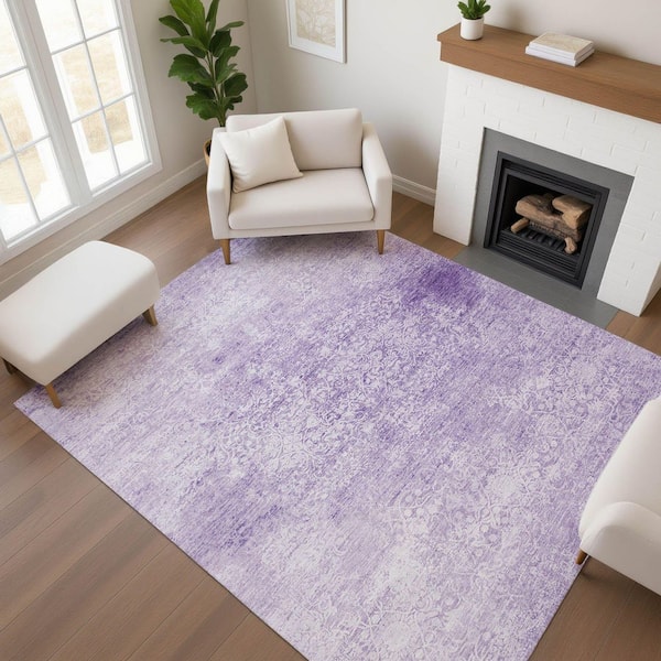 Mayfield Premium Machine Washable Abstract AMF1763 Lilac 9 ft. x 12 ft. Area Rug