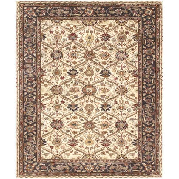 HomeRoots Ivory and Black 5 ft. x 8 ft. Oriental Area Rug