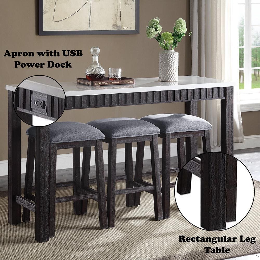 60" Weathered Espresso Marble Top Counter Height Dining Set