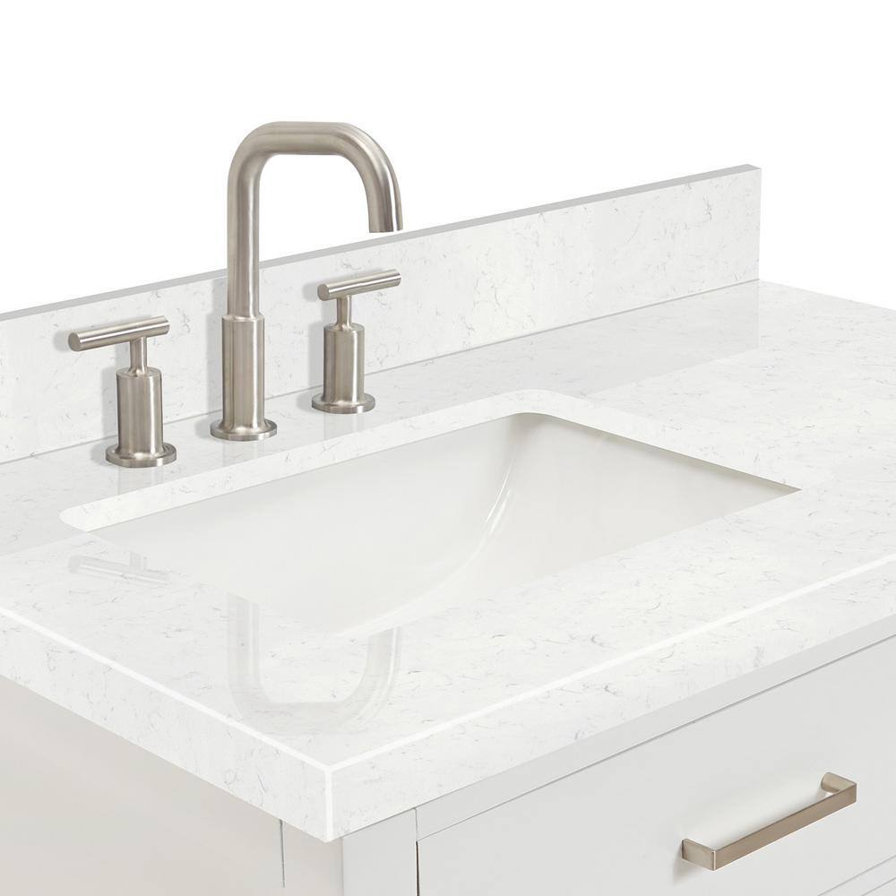 White Quartz Top Freestanding Single Sink Vanity, 36.25"