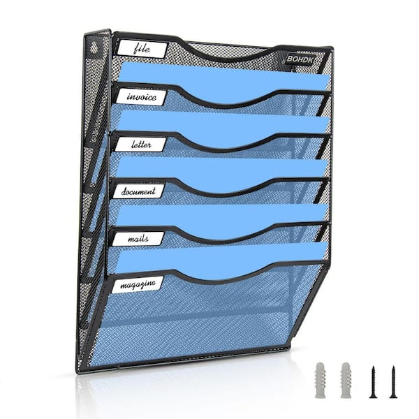 6-Tier Wall File Organizer, Vertical Mesh Metal Hanging File Folder & Mail Holder