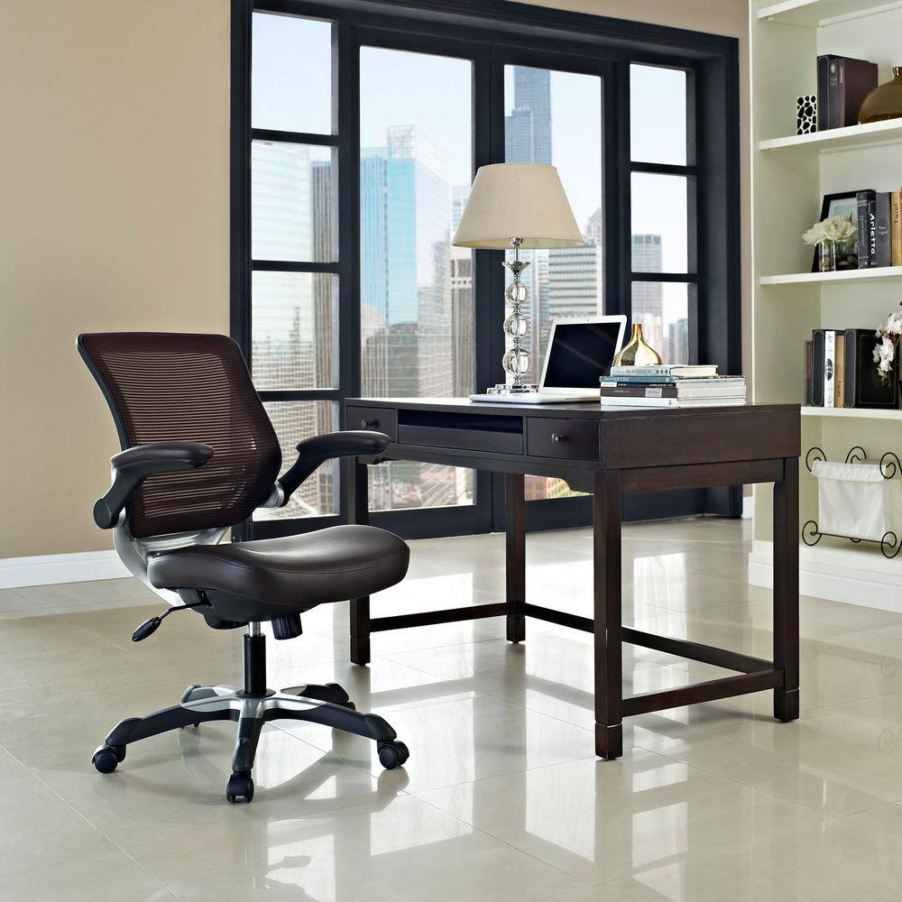 ErgoComfort Brown Leatherette Swivel Task Chair with Adjustable Arms