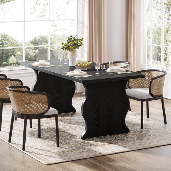 TRIBESIGNS WAY TO ORIGIN Halseey Black Rectangular Wood Kitchen 63 in. Pedestal Dining Table Large Dinner Table Dining Room Desk for 4 6 HD NY163 WZZ