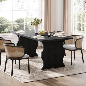 Halseey Black Rectangular Wood Kitchen 63 in. Pedestal Dining Table Large Dinner Table Dining Room Desk for 4-6