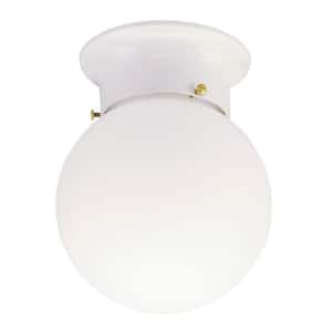 1-Light Ceiling Fixture White Interior Flush-Mount with White Glass Globe