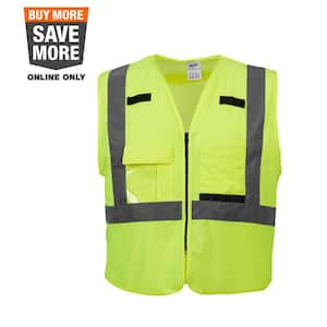 2X-Large /3X-Large Yellow Class 2-High Visibility Safety Vest with 10 Pockets