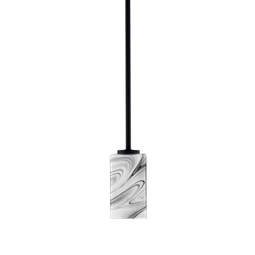 Cottonwood 100-Watt 1-Light Matte Black Shaded Pendant Light w/ 3.5 in. Squ