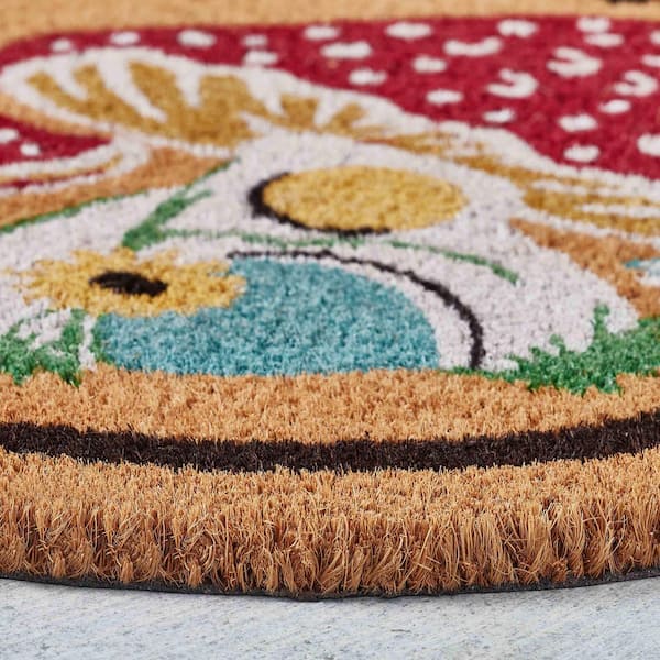 Mushroom Design Scalloped Edge Indoor/Outdoor Multi-Color Coir Door Mat 18 in. x 30 in.