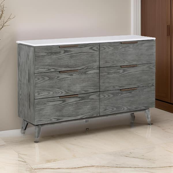 Benjara White and Gray 6-Drawer 62.75 in. W Dresser without Mirror