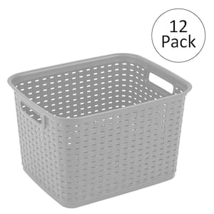 Gray Tall Weave Plastic Laundry Hamper Storage Basket (12-Pack)