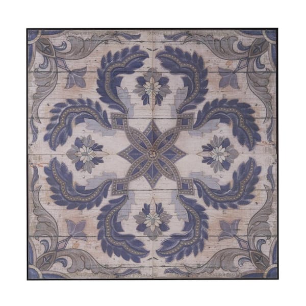 48 in. x 48 in. Pari Blue/Brown Blooming Hanging Framed Wall Art Tile