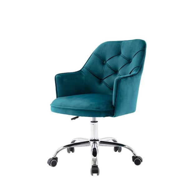 LUCKY ONE Cozy Blue Velvet Swivel Shell Office Chair Height