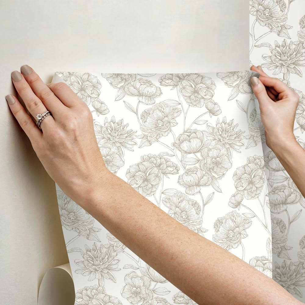Cream and Gold Floral Self-Adhesive Peel and Stick Wallpaper