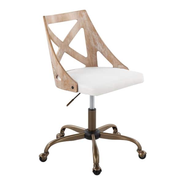 Lumisource Charlotte Cream Fabric & White Washed Wood Task Chair