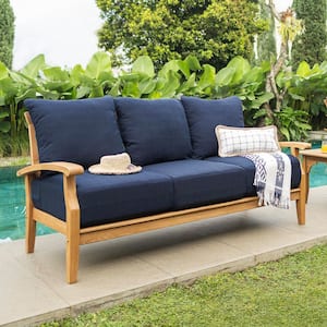 Torrey Teak Outdoor Couch Patio Sofa with Navy Cushion