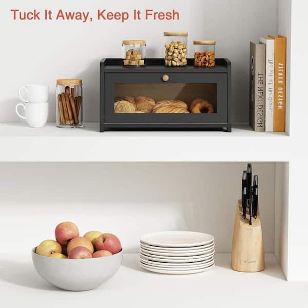 Lynzavix 1 Piece Vintage Wooden Bread Box with Ventilation Gap