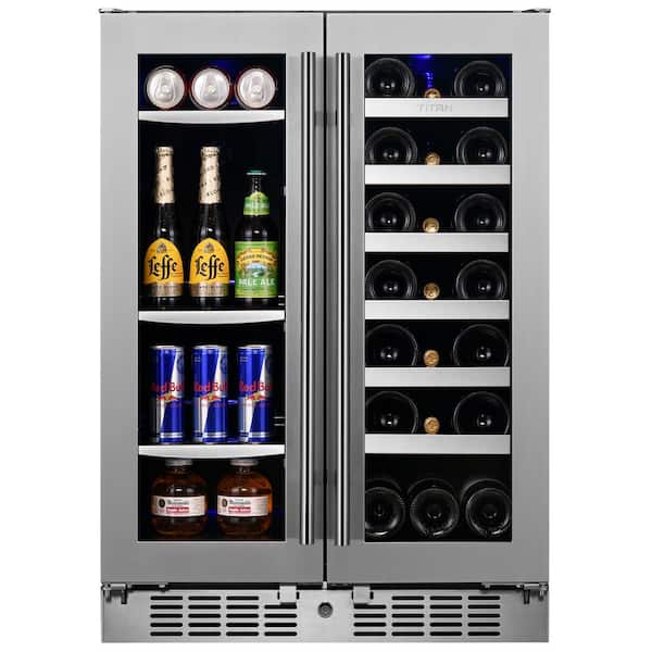 TITAN Transcend 24 in. 64 Can and 20-Bottle Seamless Stainless Steel French  Door Dual Zone Built-In Beverage and Wine Cooler TT-FRBW6420DZ - The Home  Depot
