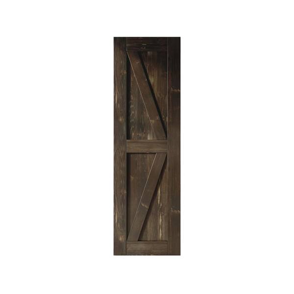 HOMACER 26 in. x 84 in. K-Frame Ebony Solid Natural Pine Wood Panel Interior Sliding Barn Door Slab with Frame