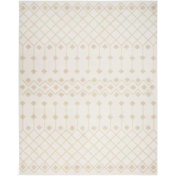 Grafix Ivory Beige 9 ft. x 12 ft. Trellis Transitional Area Rug