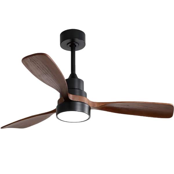 PUDO 52 in. Integrated LED Indoor Black Brown Ceiling Fan Lighting with 3-Colors Dimmable and Timer