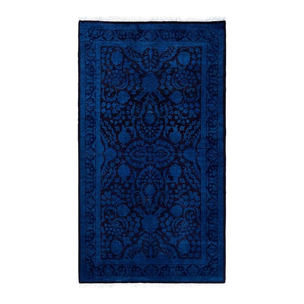 Overdyed Blue 3 x 5 Solid Wool Indoor Area Rug