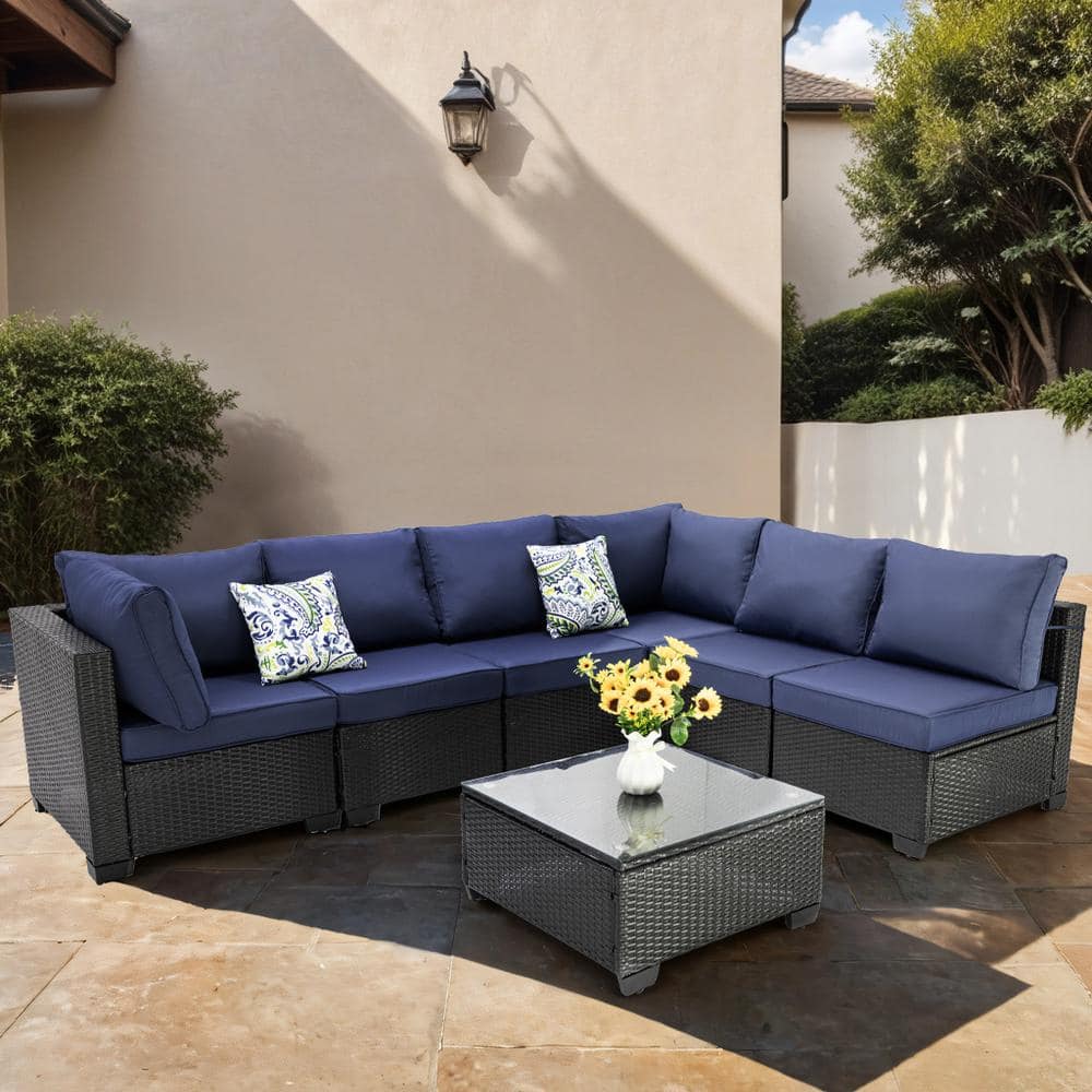 7-Piece Black Wicker Outdoor Sofa Loveseat Patio Conversation Seating Set w