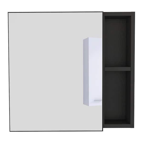 cadeninc 19.6 in. W x 18.6 in. H Bathroom Surface Mount Medicine Cabinet with Mirror,5 Shelves and Single Door in Black