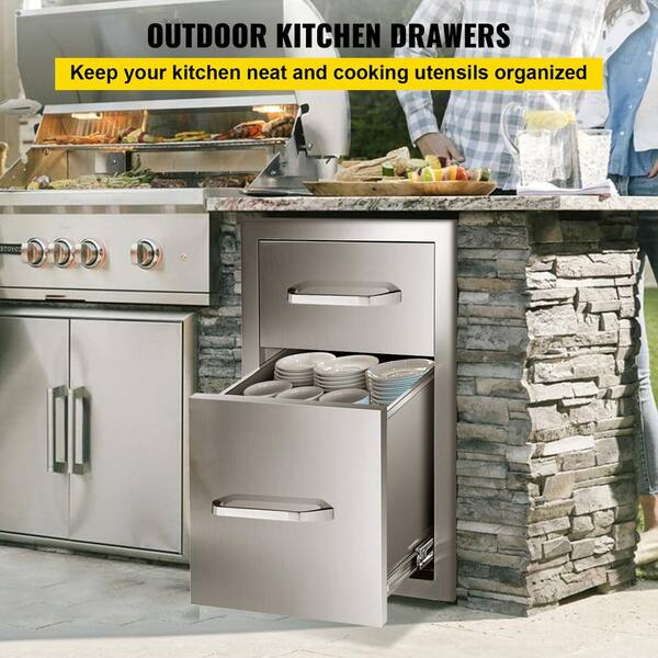 SKYSHALO Outdoor Kitchen Drawers 20.5in. Flush Mount Double BBQ Access  Drawers with Stainless Steel Handle, Access Drawer CTG20.5X13X210001V00708  - The Home Depot