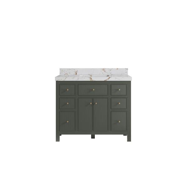 Willow Collections Sonoma 42 in.  W x 22 in.  D x 36 in. H Single Sink Bath Vanity in Pewter Green with 2 in. Viola Gold qt. Top