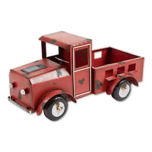 16 in. x 9.5 in. x 8.5 in. Iron Red Truck Solar Light Planter