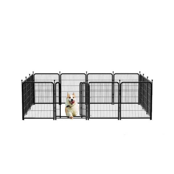 Unbranded 17.7 Ft. 48 in. Metal Panels Wide Door Low Threshold Dog Playpen, Temporary Fence for Medium/Large Pets, Black, 8-Pack