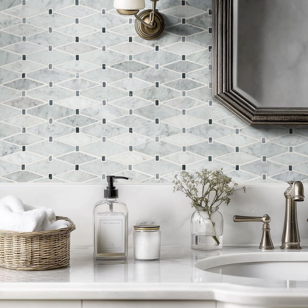 Azula Floret 12x12 Marble Mosaic Tile for Bathroom and Kitchen