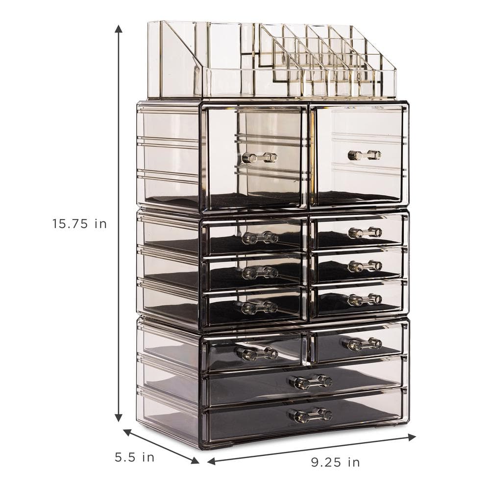 X-Large Clear Black Acrylic Makeup Organizer Case - 4 Piece Set