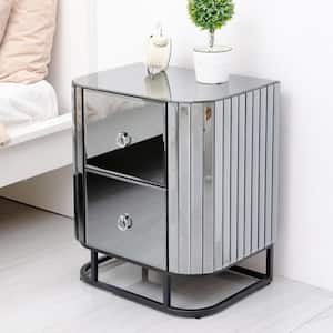 19.7 L*13.8 W*13.8 W Modern Gray Mirror stainless steel bedside table, piano key style Stripe Nightstands with 2-drawer