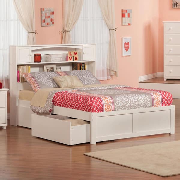 Newport White Full Platform Bed with Flat Panel Foot Board and 2-Urban Bed Drawers
