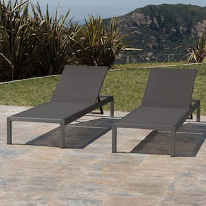 Modern Design 2-Piece Aluminum Frame Outdoor Chaise Lounge with Breathable Mesh Fabric and Adjustable Backrest in Gray