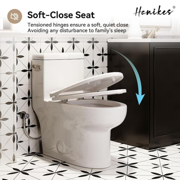 Hanikes 1-Piece 1.28 GPF Single Flush Elongated High Efficiency