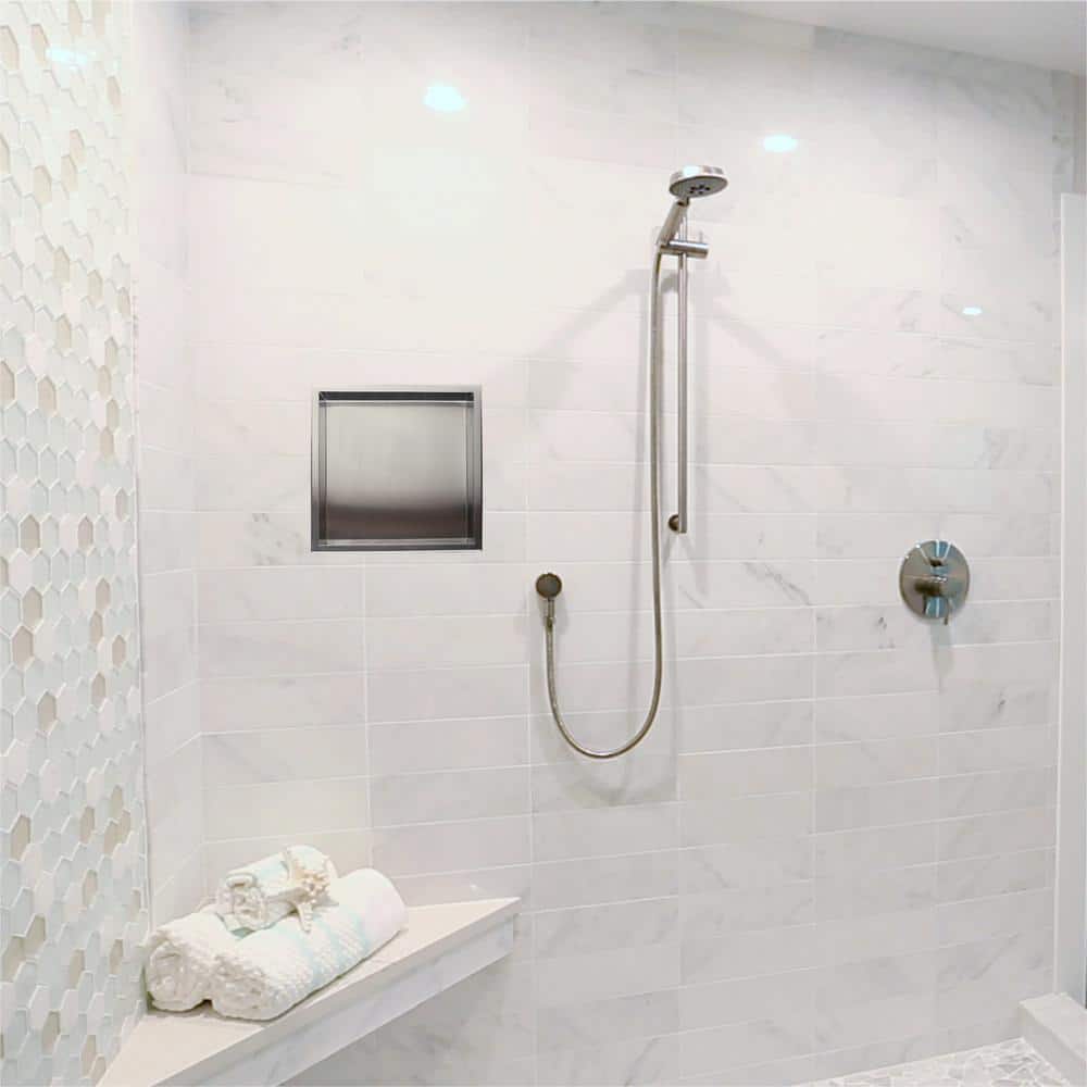 Brushed Stainless Steel Square Shower Niche Shelf
