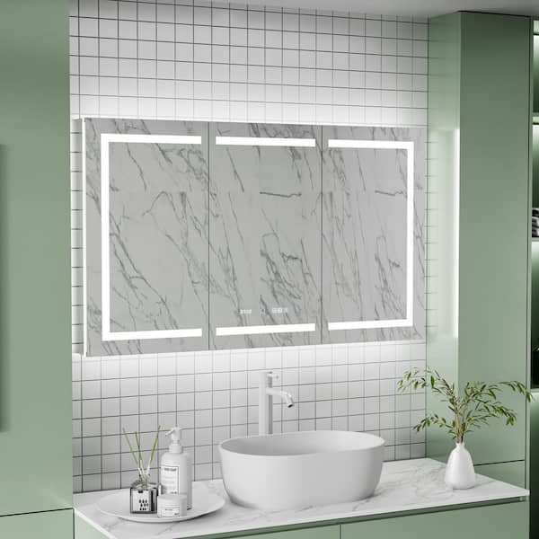 Hans 54 in. W x 36 in. H Large Rectangular Silver Aluminum Recessed and Surface Mount Medicine Cabinet with Mirror