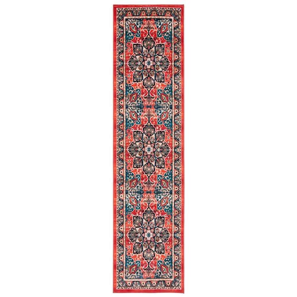 Riviera Black/Red 2 ft. x 9 ft. Machine Washable Medallion Border Runner Rug