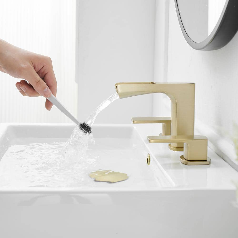 Brushed Gold 8-inch Widespread Double-Handle Waterfall Faucet Set